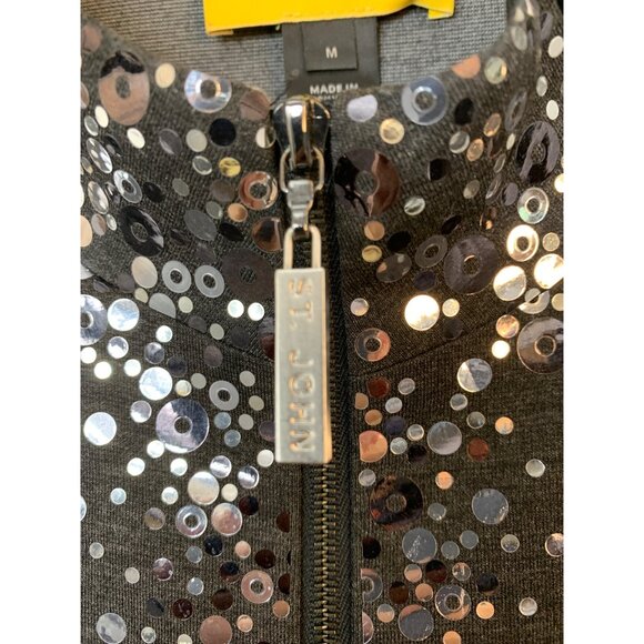 St John Spa Gray Full Zip Cardigan Sweatshirt Jacket Sequin Bling Sz M RD10166 - Picture 10 of 11